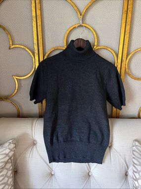 Women's Black Short-Sleeve Turtleneck Sweater